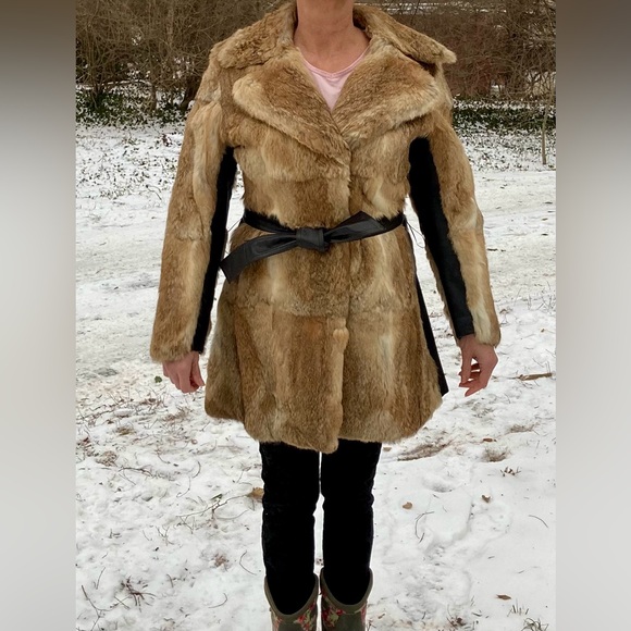 montgomery ward Jackets & Blazers - Montgomery Ward vintage 1976 brown Rabbit and black leather fur coat Penny Lane